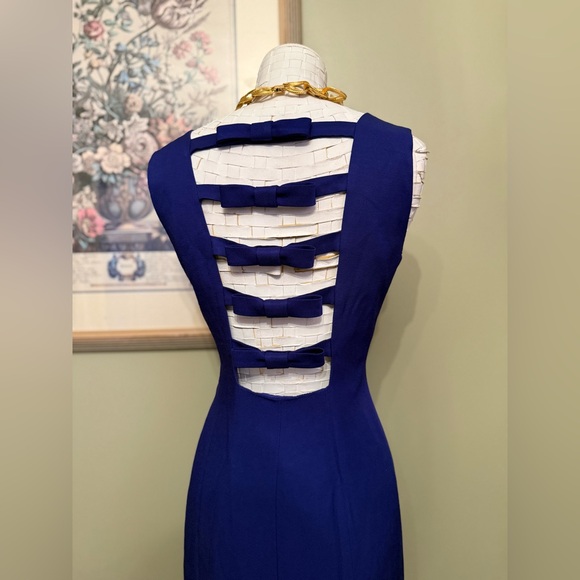 💎 VINTAGE 80s/90s ALGO Cobalt Blue Back Bow Maxi Gown 💎 - Picture 6 of 13